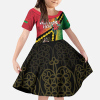 Happy Vanuatu Constitution Day Kid Short Sleeve Dress Flag Style With Sand Drawing Pattern LT05 KID Red - Polynesian Pride