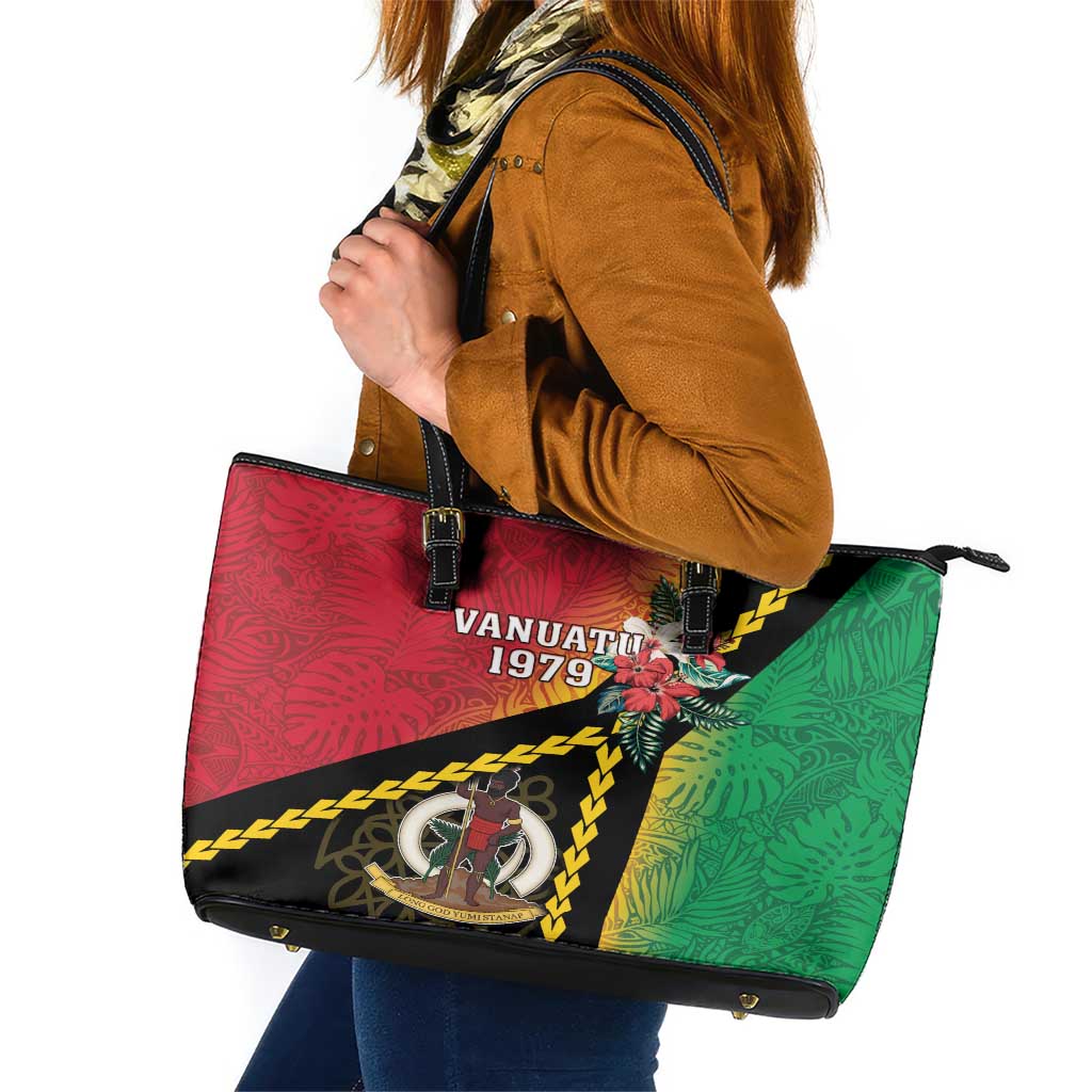 Happy Vanuatu Constitution Day Leather Tote Bag Flag Style With Sand Drawing Pattern LT05 Red - Polynesian Pride