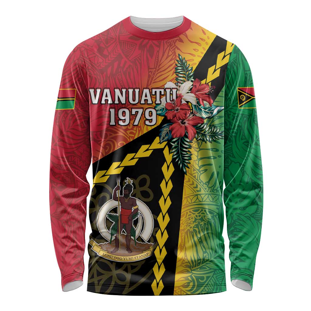 Happy Vanuatu Constitution Day Long Sleeve Shirt Flag Style With Sand Drawing Pattern LT05 Unisex Red - Polynesian Pride