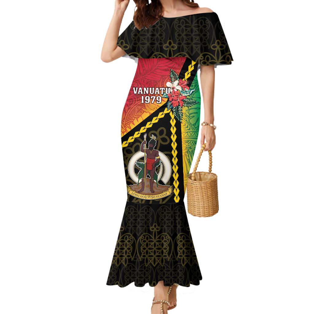 Happy Vanuatu Constitution Day Mermaid Dress Flag Style With Sand Drawing Pattern LT05 Women Red - Polynesian Pride
