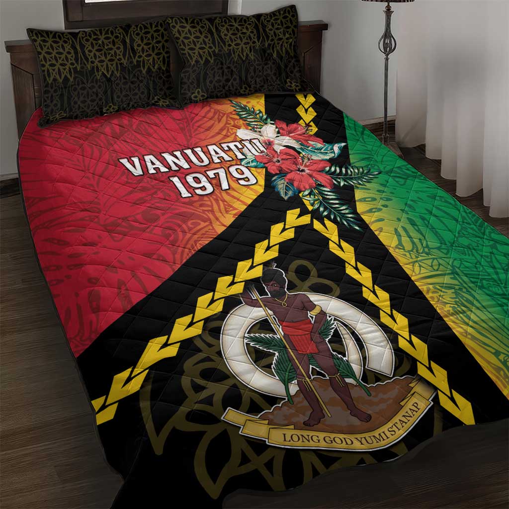 Happy Vanuatu Constitution Day Quilt Bed Set Flag Style With Sand Drawing Pattern LT05 Red - Polynesian Pride