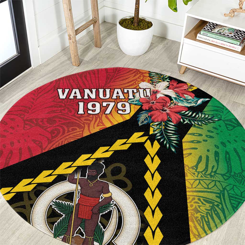 Happy Vanuatu Constitution Day Round Carpet Flag Style With Sand Drawing Pattern LT05 Red - Polynesian Pride