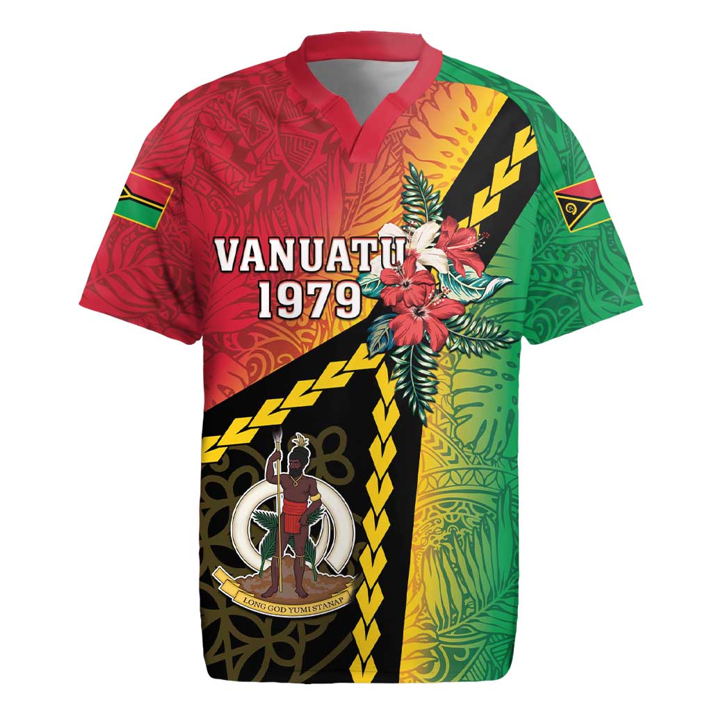 Happy Vanuatu Constitution Day Rugby Jersey Flag Style With Sand Drawing Pattern LT05 Red - Polynesian Pride