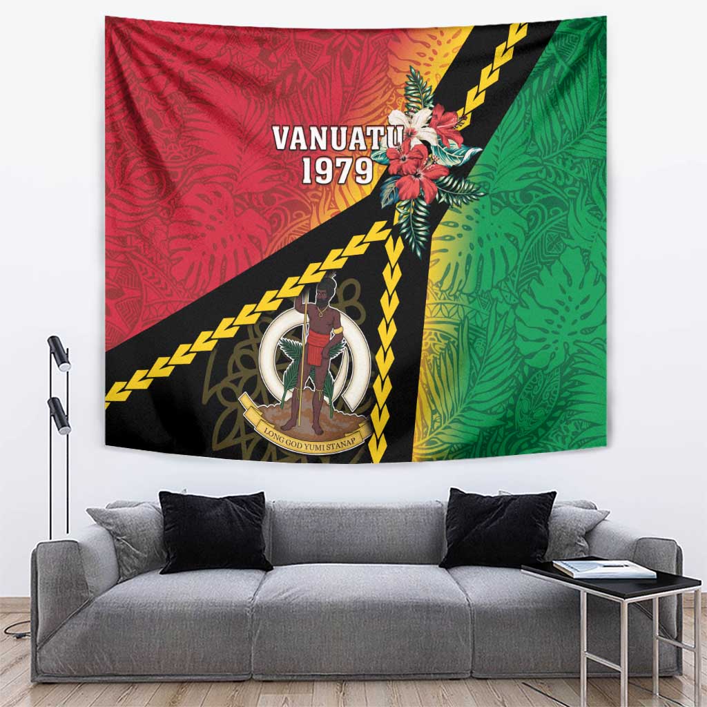 Happy Vanuatu Constitution Day Tapestry Flag Style With Sand Drawing Pattern LT05 Red - Polynesian Pride