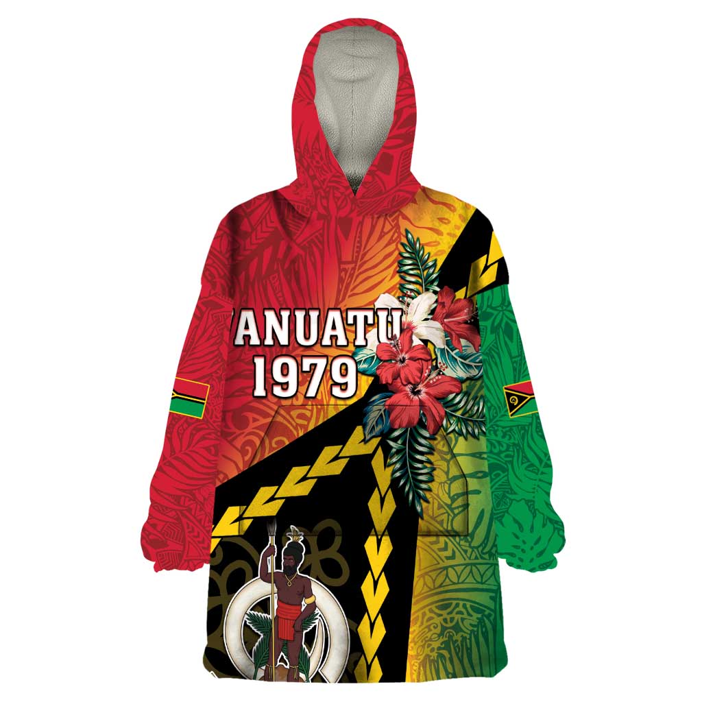 Happy Vanuatu Constitution Day Wearable Blanket Hoodie Flag Style With Sand Drawing Pattern LT05 One Size Red - Polynesian Pride