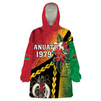 Happy Vanuatu Constitution Day Wearable Blanket Hoodie Flag Style With Sand Drawing Pattern LT05 One Size Red - Polynesian Pride