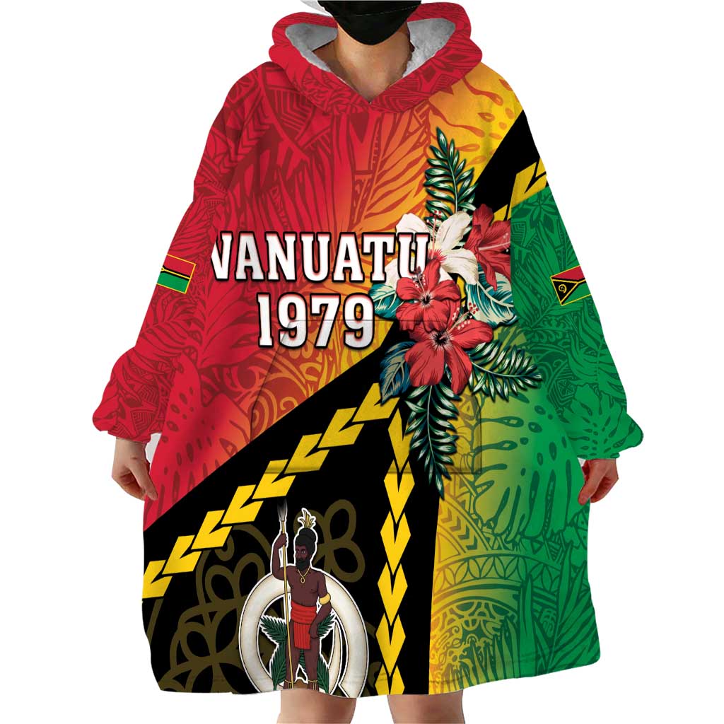 Happy Vanuatu Constitution Day Wearable Blanket Hoodie Flag Style With Sand Drawing Pattern LT05 - Polynesian Pride