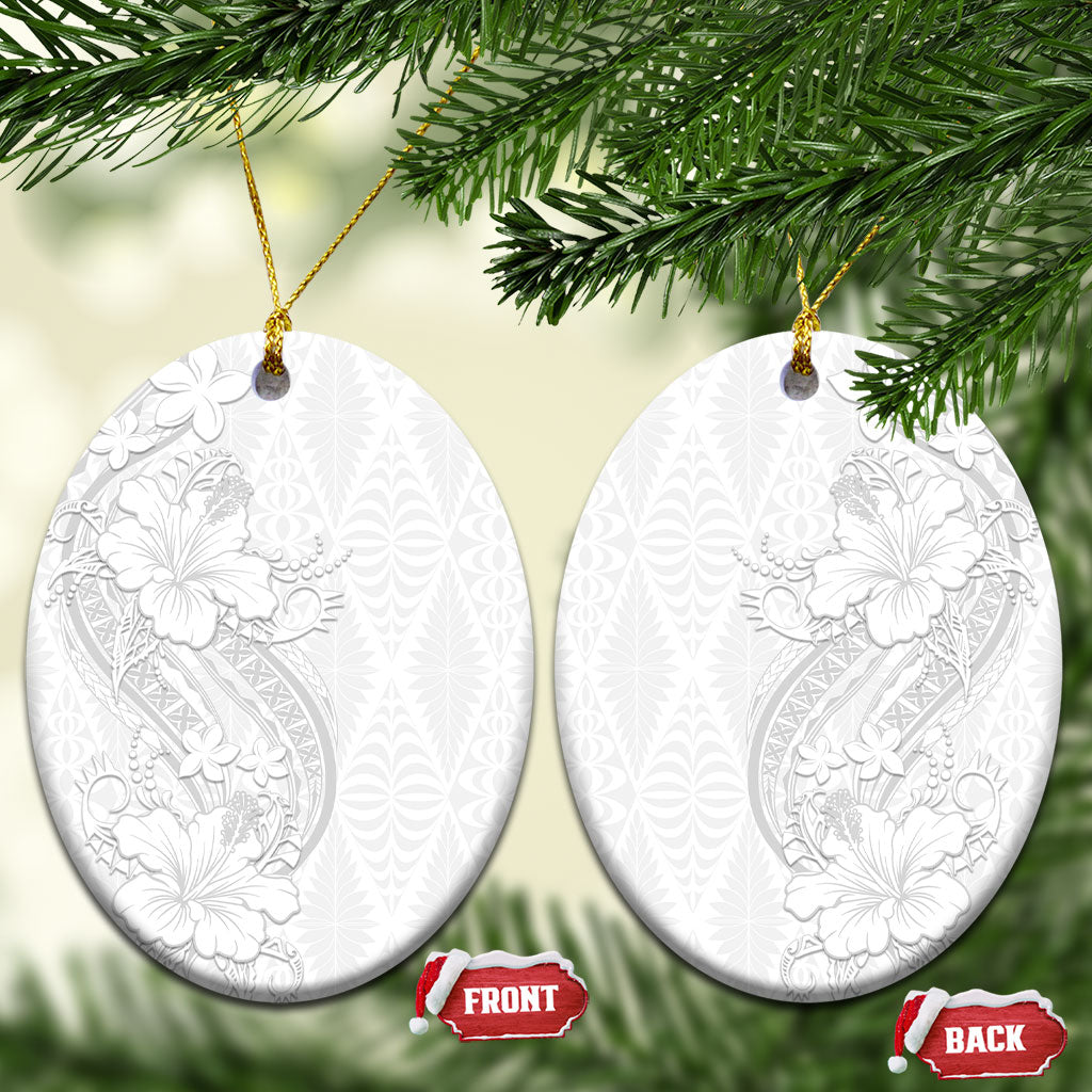 Tokelau White Sunday Ceramic Ornament Elegant Hibiscus Polynesian Tribal Pattern