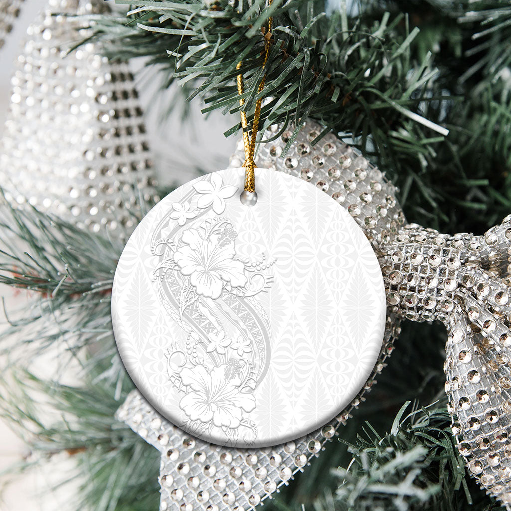 Tokelau White Sunday Ceramic Ornament Elegant Hibiscus Polynesian Tribal Pattern