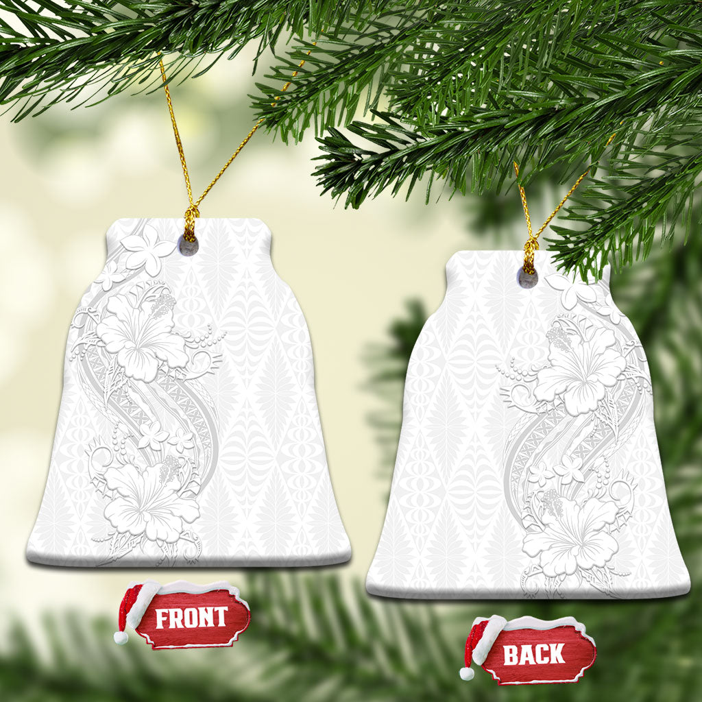 Tokelau White Sunday Ceramic Ornament Elegant Hibiscus Polynesian Tribal Pattern