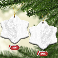 Tokelau White Sunday Ceramic Ornament Elegant Hibiscus Polynesian Tribal Pattern