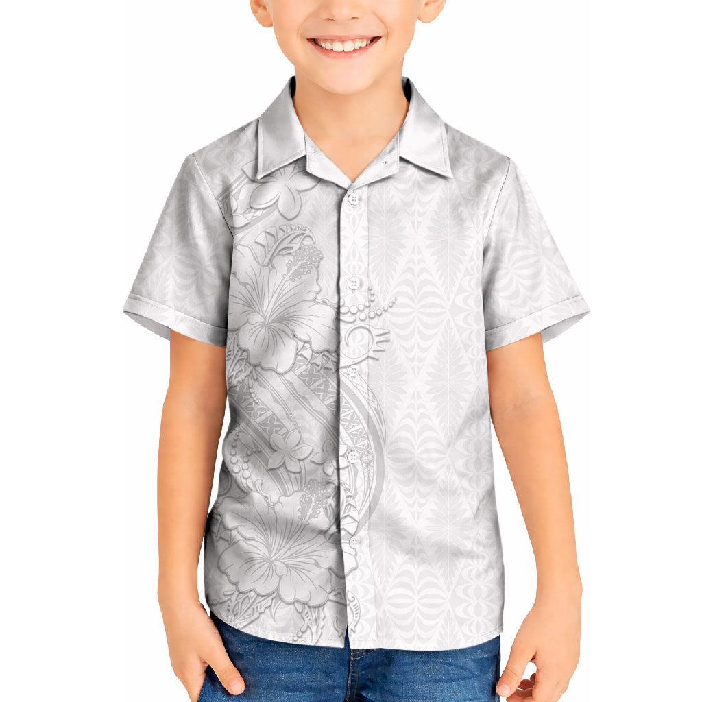 Tokelau White Sunday Kid Hawaiian Shirt Elegant Hibiscus Polynesian Tribal Pattern LT05 Kid White - Polynesian Pride