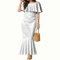 Tokelau White Sunday Mermaid Dress Elegant Hibiscus Polynesian Tribal Pattern LT05 Women White - Polynesian Pride