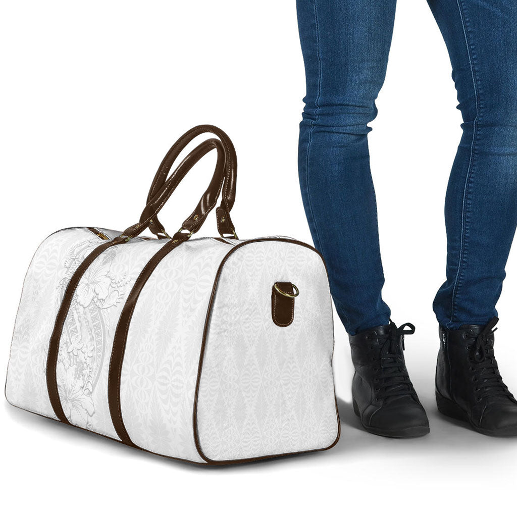 Tokelau White Sunday Travel Bag Elegant Hibiscus Polynesian Tribal Pattern LT05 - Polynesian Pride