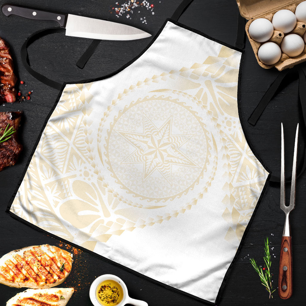 Tonga White Sunday Apron Lotu Tamaiti Tongan Kupesi Pattern LT05 Beige - Polynesian Pride