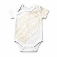 Tonga White Sunday Baby Onesie Lotu Tamaiti Tongan Kupesi Pattern LT05 Beige - Polynesian Pride