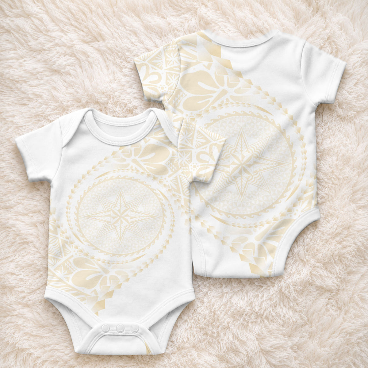 Tonga White Sunday Baby Onesie Lotu Tamaiti Tongan Kupesi Pattern LT05 - Polynesian Pride