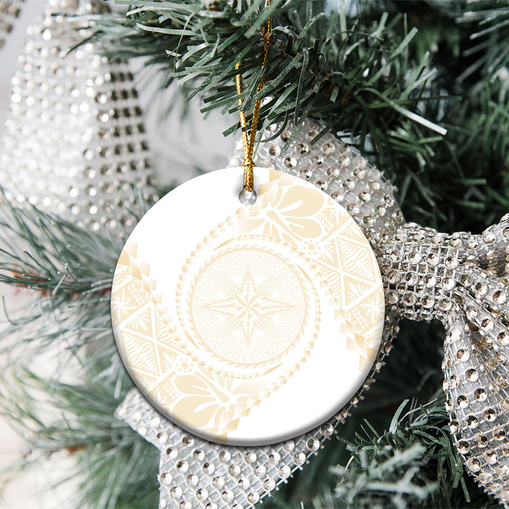 Tonga White Sunday Ceramic Ornament Lotu Tamaiti Tongan Kupesi Pattern