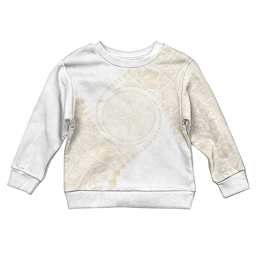 Tonga White Sunday Kid Ugly Christmas Sweater Lotu Tamaiti Tongan Kupesi Pattern LT05 Kid Beige - Polynesian Pride