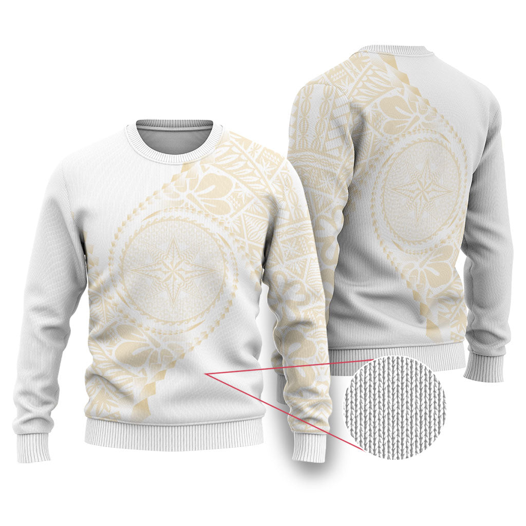 Tonga White Sunday Ugly Christmas Sweater Lotu Tamaiti Tongan Kupesi Pattern LT05 Beige - Polynesian Pride