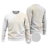 Tonga White Sunday Ugly Christmas Sweater Lotu Tamaiti Tongan Kupesi Pattern LT05 Beige - Polynesian Pride