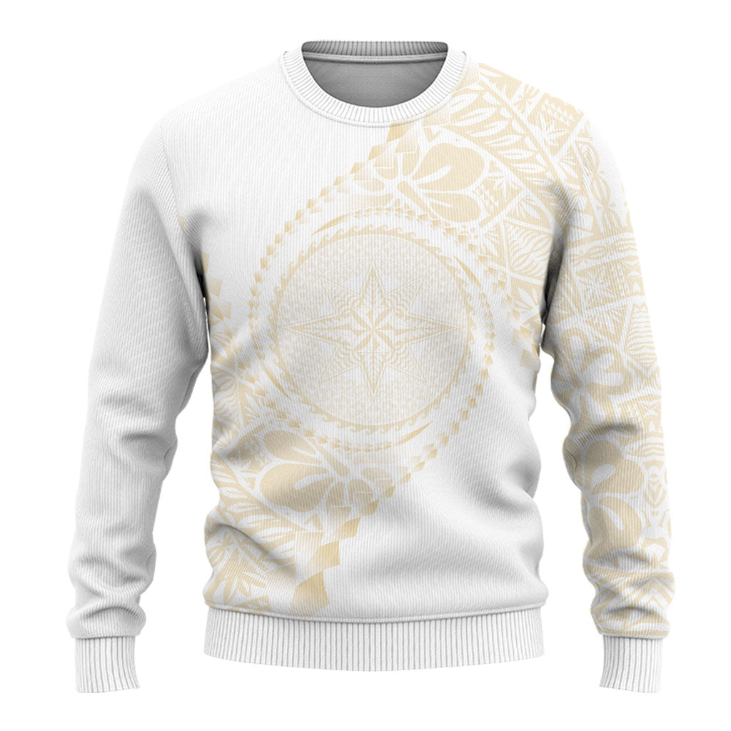 Tonga White Sunday Ugly Christmas Sweater Lotu Tamaiti Tongan Kupesi Pattern LT05 - Polynesian Pride