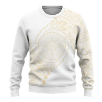Tonga White Sunday Ugly Christmas Sweater Lotu Tamaiti Tongan Kupesi Pattern LT05 - Polynesian Pride