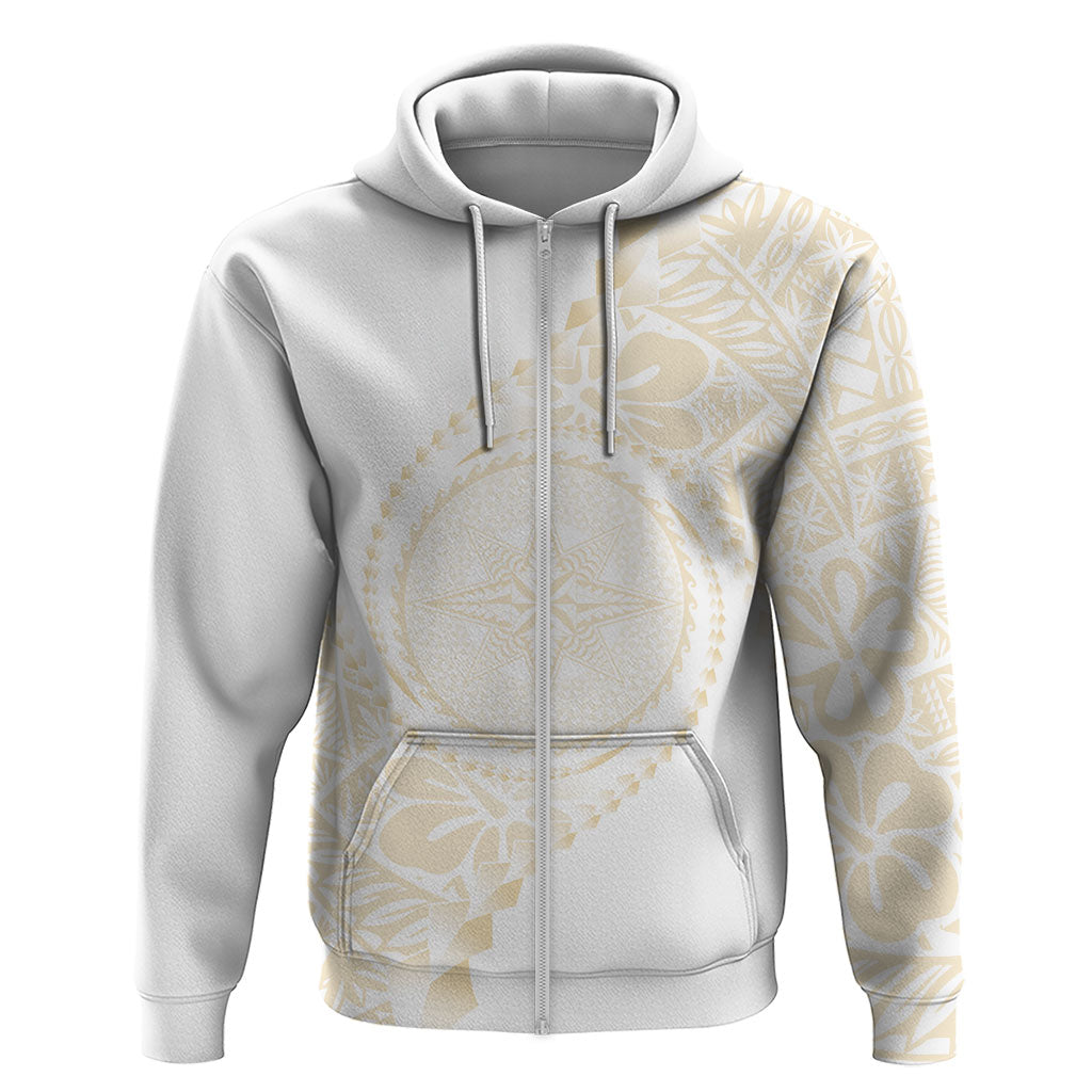 Tonga White Sunday Zip Hoodie Lotu Tamaiti Tongan Kupesi Pattern LT05 Zip Hoodie Beige - Polynesian Pride