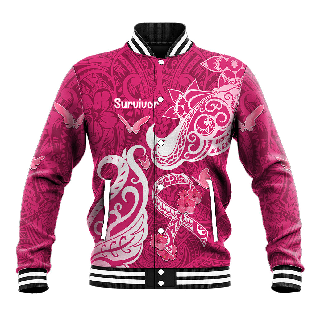 Breast Cancer Awareness Baseball Jacket Ribbon Polynesian Pattern Pink Version LT05 Unisex Pink - Polynesian Pride