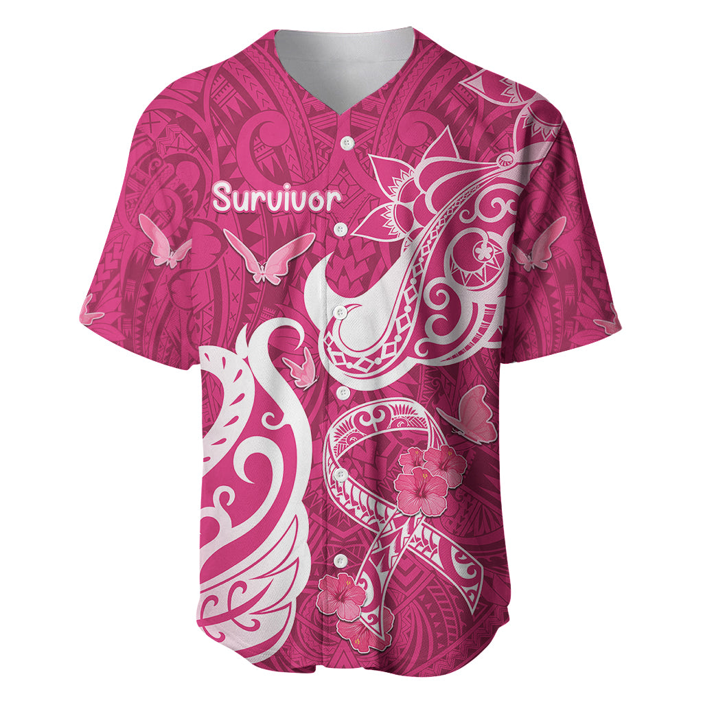 Breast Cancer Awareness Baseball Jersey Ribbon Polynesian Pattern Pink Version LT05 Pink - Polynesian Pride