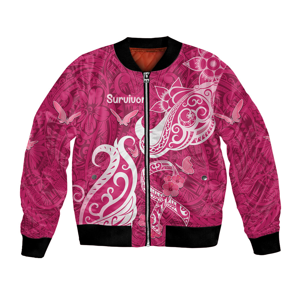 Breast Cancer Awareness Bomber Jacket Ribbon Polynesian Pattern Pink Version LT05 Unisex Pink - Polynesian Pride