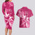 Breast Cancer Awareness Couples Matching Long Sleeve Bodycon Dress and Hawaiian Shirt Ribbon Polynesian Pattern Pink Version LT05 - Polynesian Pride