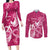 Breast Cancer Awareness Couples Matching Long Sleeve Bodycon Dress and Long Sleeve Button Shirts Ribbon Polynesian Pattern Pink Version LT05 Pink - Polynesian Pride