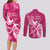 Breast Cancer Awareness Couples Matching Long Sleeve Bodycon Dress and Long Sleeve Button Shirts Ribbon Polynesian Pattern Pink Version LT05 - Polynesian Pride