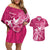 Breast Cancer Awareness Couples Matching Off Shoulder Short Dress and Hawaiian Shirt Ribbon Polynesian Pattern Pink Version LT05 Pink - Polynesian Pride