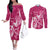 Breast Cancer Awareness Couples Matching Off The Shoulder Long Sleeve Dress and Long Sleeve Button Shirts Ribbon Polynesian Pattern Pink Version LT05 Pink - Polynesian Pride