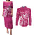 Breast Cancer Awareness Couples Matching Puletasi Dress and Long Sleeve Button Shirts Ribbon Polynesian Pattern Pink Version LT05 Pink - Polynesian Pride