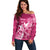 Breast Cancer Awareness Off Shoulder Sweater Ribbon Polynesian Pattern Pink Version LT05 Women Pink - Polynesian Pride