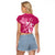 Breast Cancer Awareness Raglan Cropped T Shirt Ribbon Polynesian Pattern Pink Version LT05 - Polynesian Pride