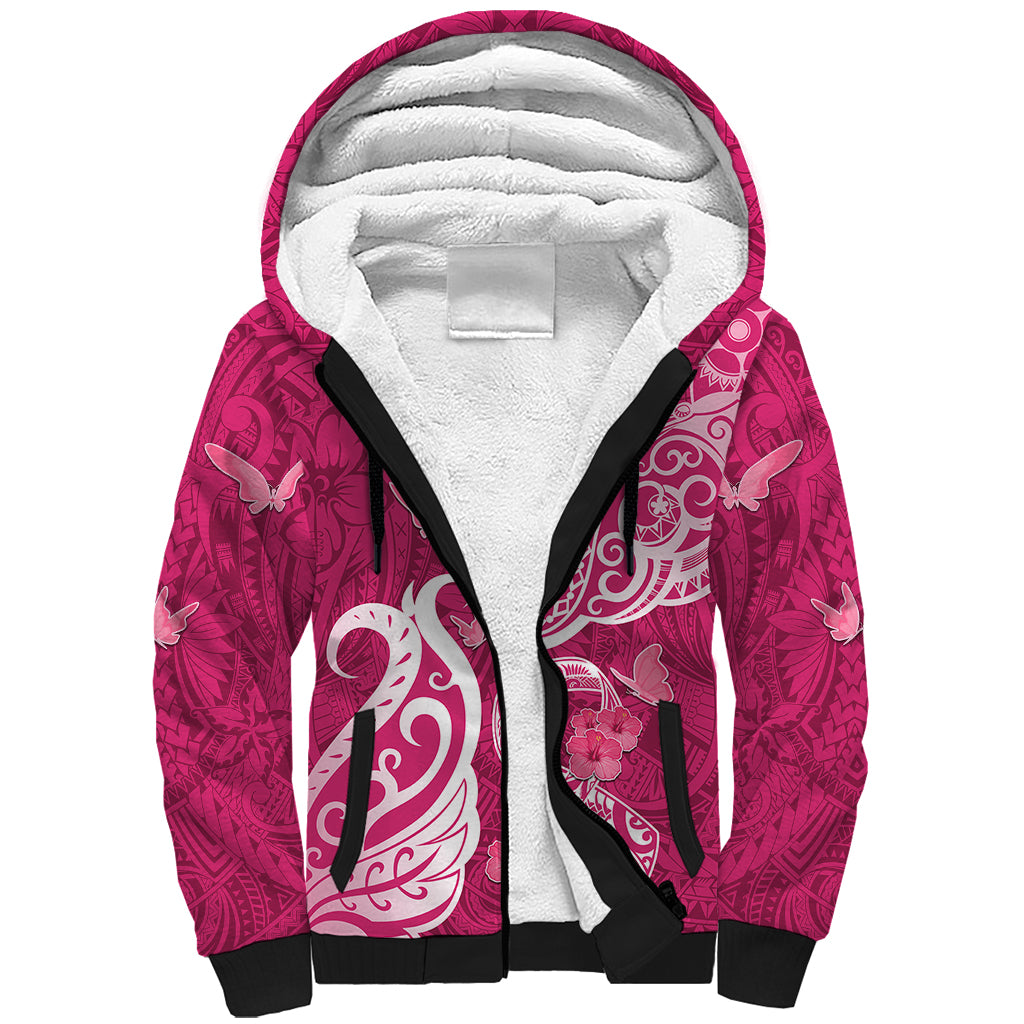 Breast Cancer Awareness Sherpa Hoodie Ribbon Polynesian Pattern Pink Version LT05 Unisex Pink - Polynesian Pride