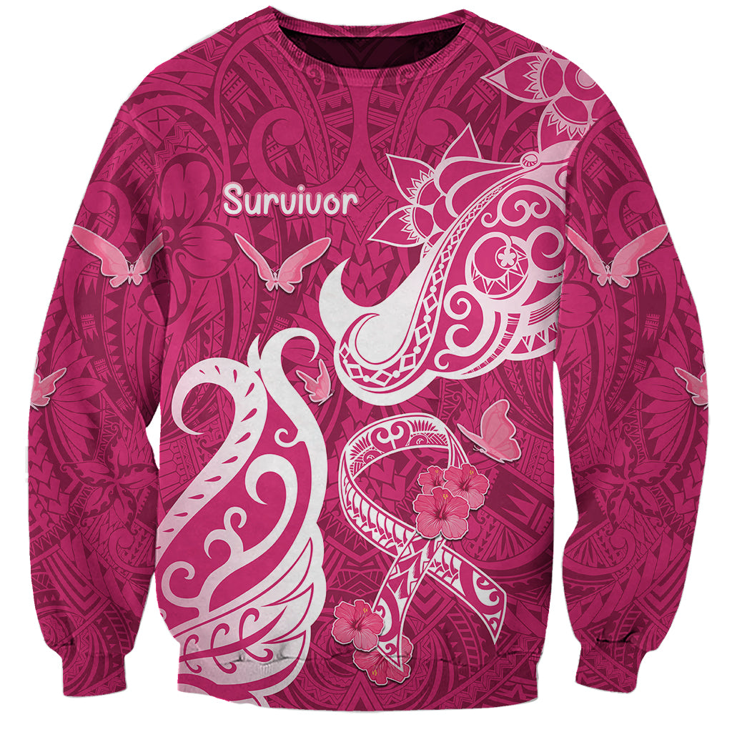 Breast Cancer Awareness Sweatshirt Ribbon Polynesian Pattern Pink Version LT05 Unisex Pink - Polynesian Pride