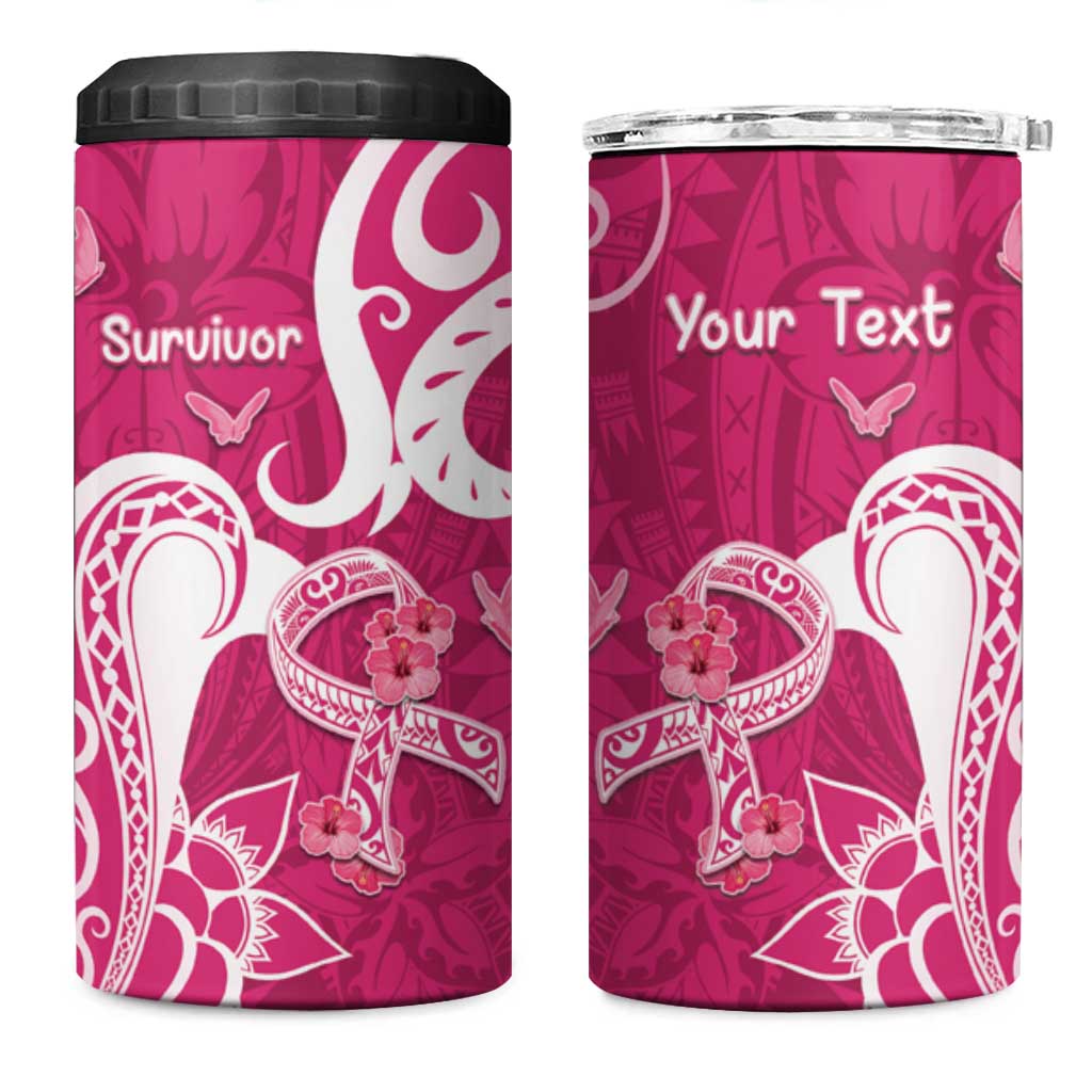 Personalized Breast Cancer Awareness 4 in 1 Can Cooler Tumbler Ribbon Polynesian Pattern Pink Version LT05 One Size: 16 oz Pink - Polynesian Pride