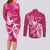 Personalized Breast Cancer Awareness Couples Matching Long Sleeve Bodycon Dress and Long Sleeve Button Shirts Ribbon Polynesian Pattern Pink Version LT05 - Polynesian Pride