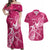 Personalized Breast Cancer Awareness Couples Matching Off Shoulder Maxi Dress and Hawaiian Shirt Ribbon Polynesian Pattern Pink Version LT05 Pink - Polynesian Pride