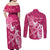 Personalized Breast Cancer Awareness Couples Matching Off Shoulder Maxi Dress and Long Sleeve Button Shirts Ribbon Polynesian Pattern Pink Version LT05 - Polynesian Pride