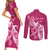 Personalized Breast Cancer Awareness Couples Matching Short Sleeve Bodycon Dress and Long Sleeve Button Shirts Ribbon Polynesian Pattern Pink Version LT05 - Polynesian Pride