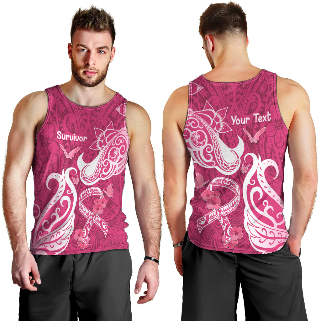 Personalized Breast Cancer Awareness Men Tank Top Ribbon Polynesian Pattern Pink Version LT05 - Polynesian Pride