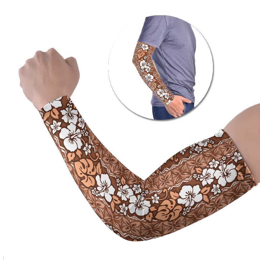 Hawaii Vintage Brown Hibiscus Tapa Pattern Arm Sleeves LT05 Set of 2 Brown - Polynesian Pride