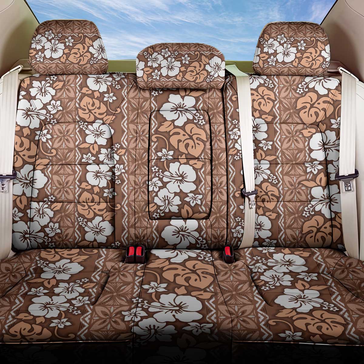 Hawaii Vintage Brown Hibiscus Tapa Pattern Back Car Seat Cover LT05 One Size Brown - Polynesian Pride