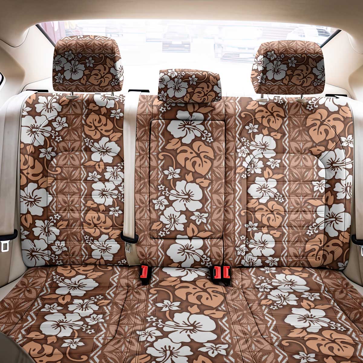 Hawaii Vintage Brown Hibiscus Tapa Pattern Back Car Seat Cover LT05 - Polynesian Pride